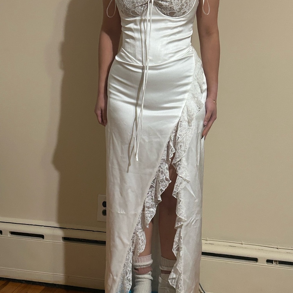 Freddie White Lace Satin Maxi Corset Dress